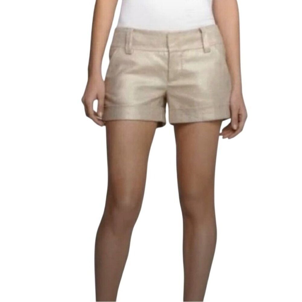 Alice + Olivia Gold‎ Metallic Linen Blend Mid Rise Shorts Size 0 Glam Sparkle